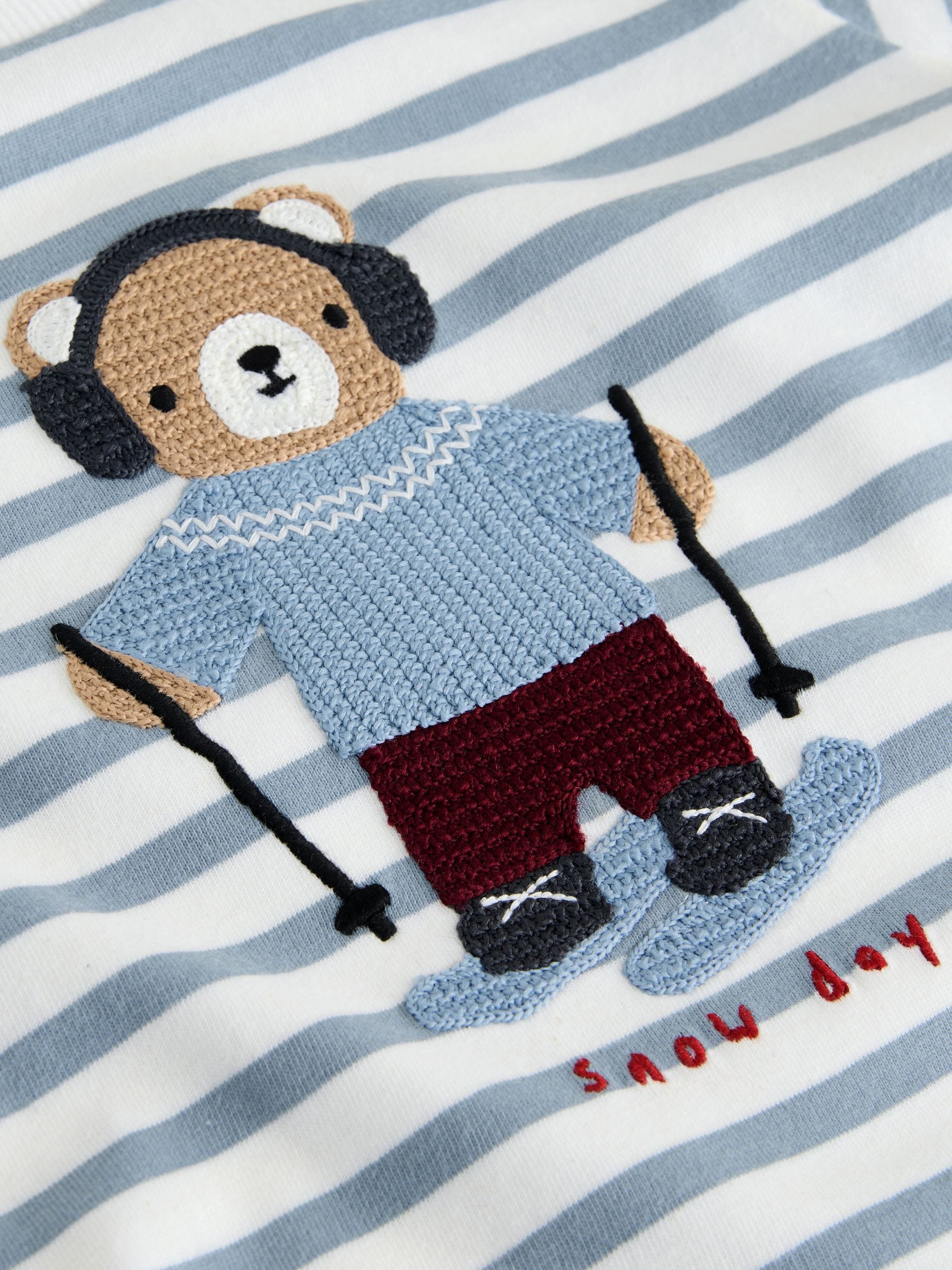 Wit/Blauw ski-ijsbeer - T-shirt met applicatie en lange mouwen (3 mnd-7 jr)