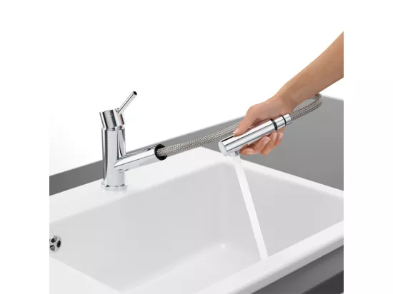 Robinet cuisine VILLEROY ET BOCH Como Shower acier massif poli