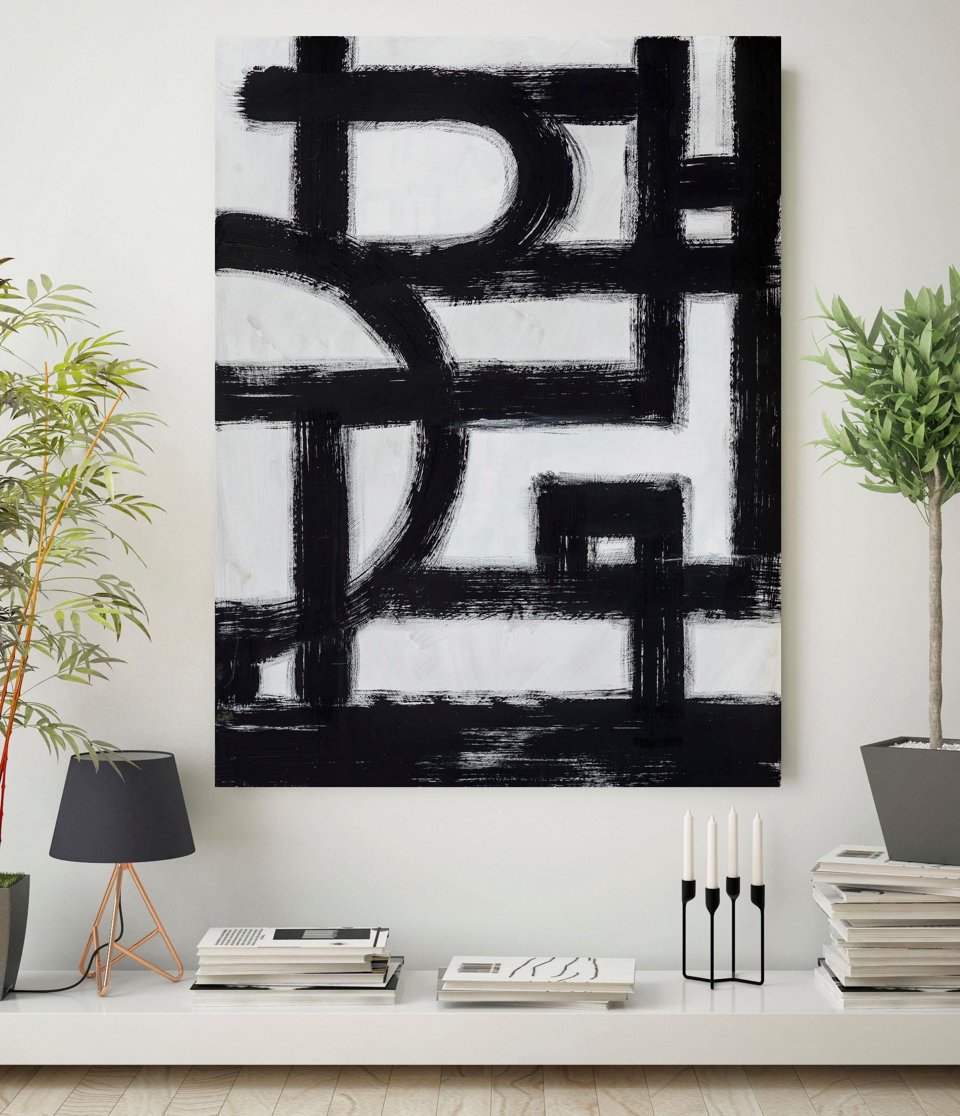 PLACES OF STYLE Leinwandbild »Abstrakte Kunst« Abstrakte | Kunst | Modern | Schwarz-Weiss Premium-Leinwandstoff, Handarbeit aus Deutschland, 120x80cm