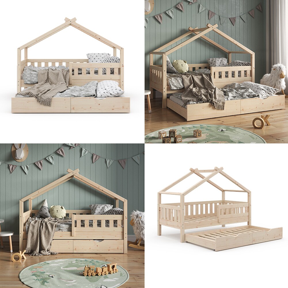 VitaliSpa Design Kinderbett 160x80 Babybett Hausbett Gästebett Lattenrost natur