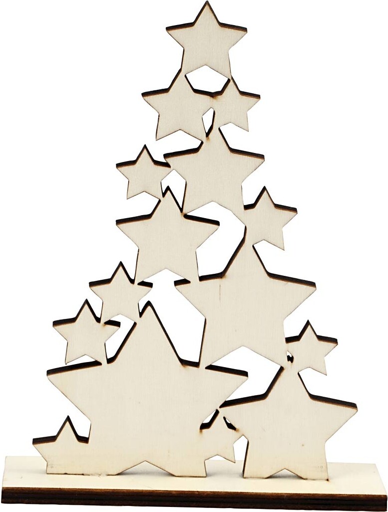 Juletræ I Træ - Stjerner - Julepynt - H 19,6 CM