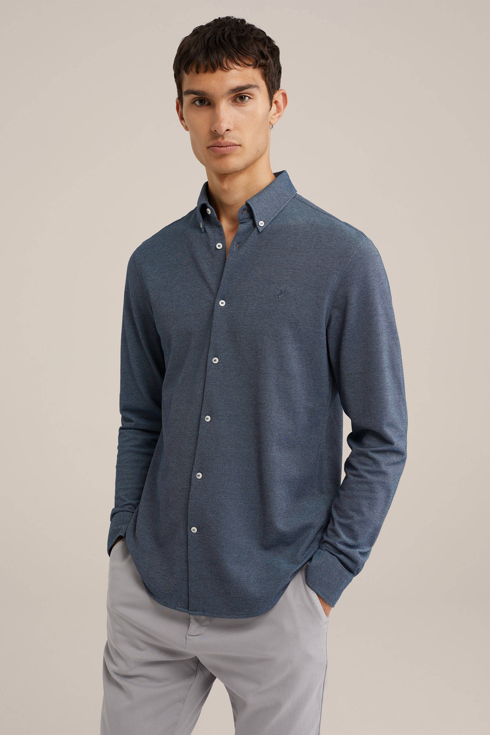 WE Fashion slim fit overhemd met stretch grijsblauw