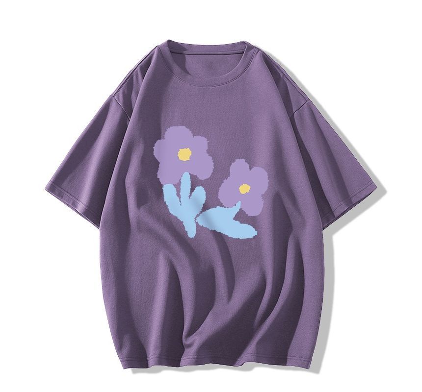 Shinsei - T-shirt met korte mouwen, ronde hals en bloemenprint