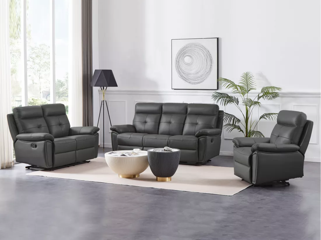 Fauteuil relax en cuir gris VINETA