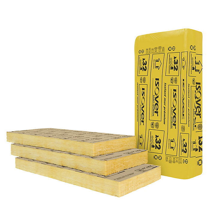 Panneau laine de verre Isover GR32 kraft - 1,35 x 0,6 m ép 75 mm R. 2,3 m²K/W (vendu par lot de 10 panneaux)
