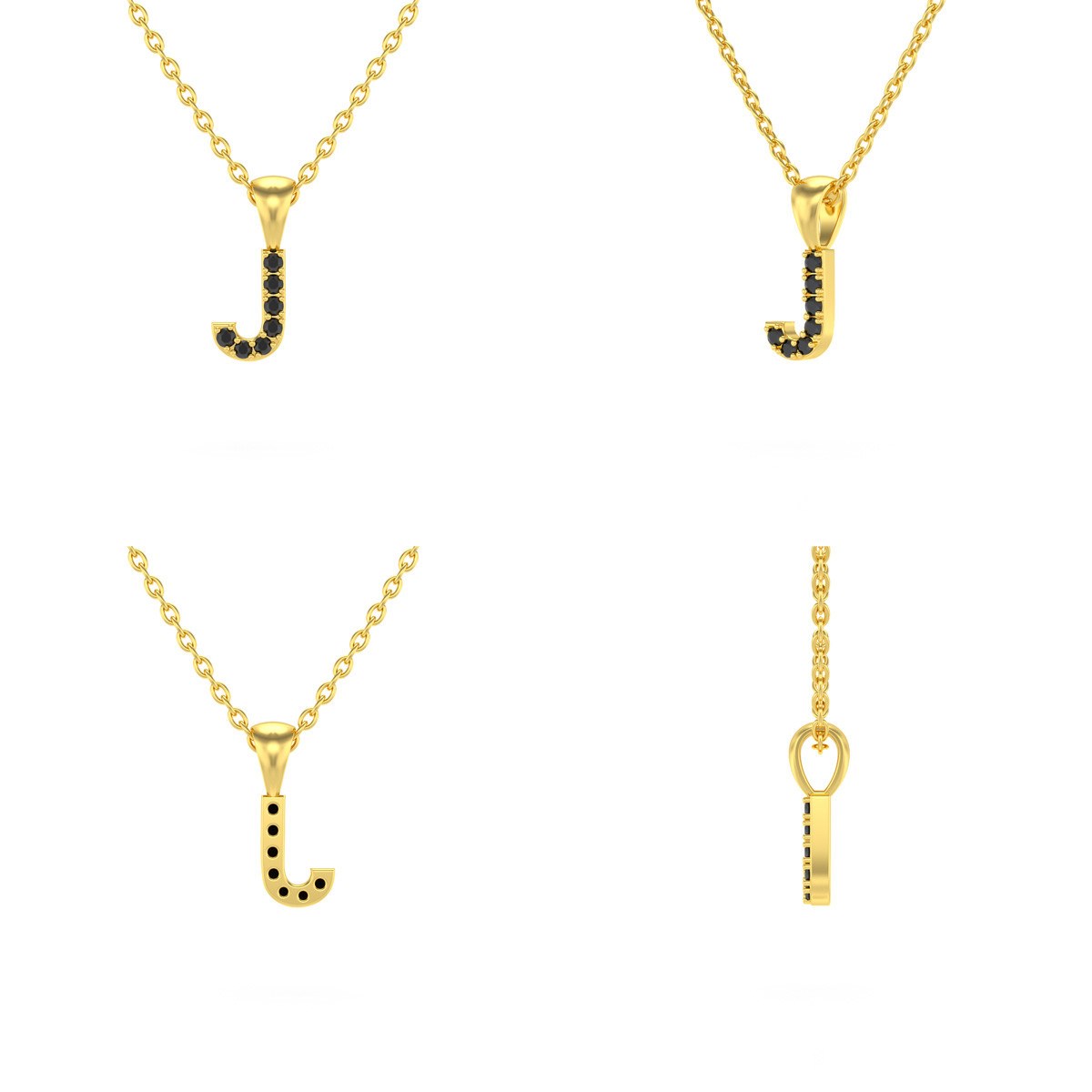 Collier Pendentif ADEN Lettre J Or 750 Jaune Diamant Noir Chaine Or 750 incluse 0.72grs