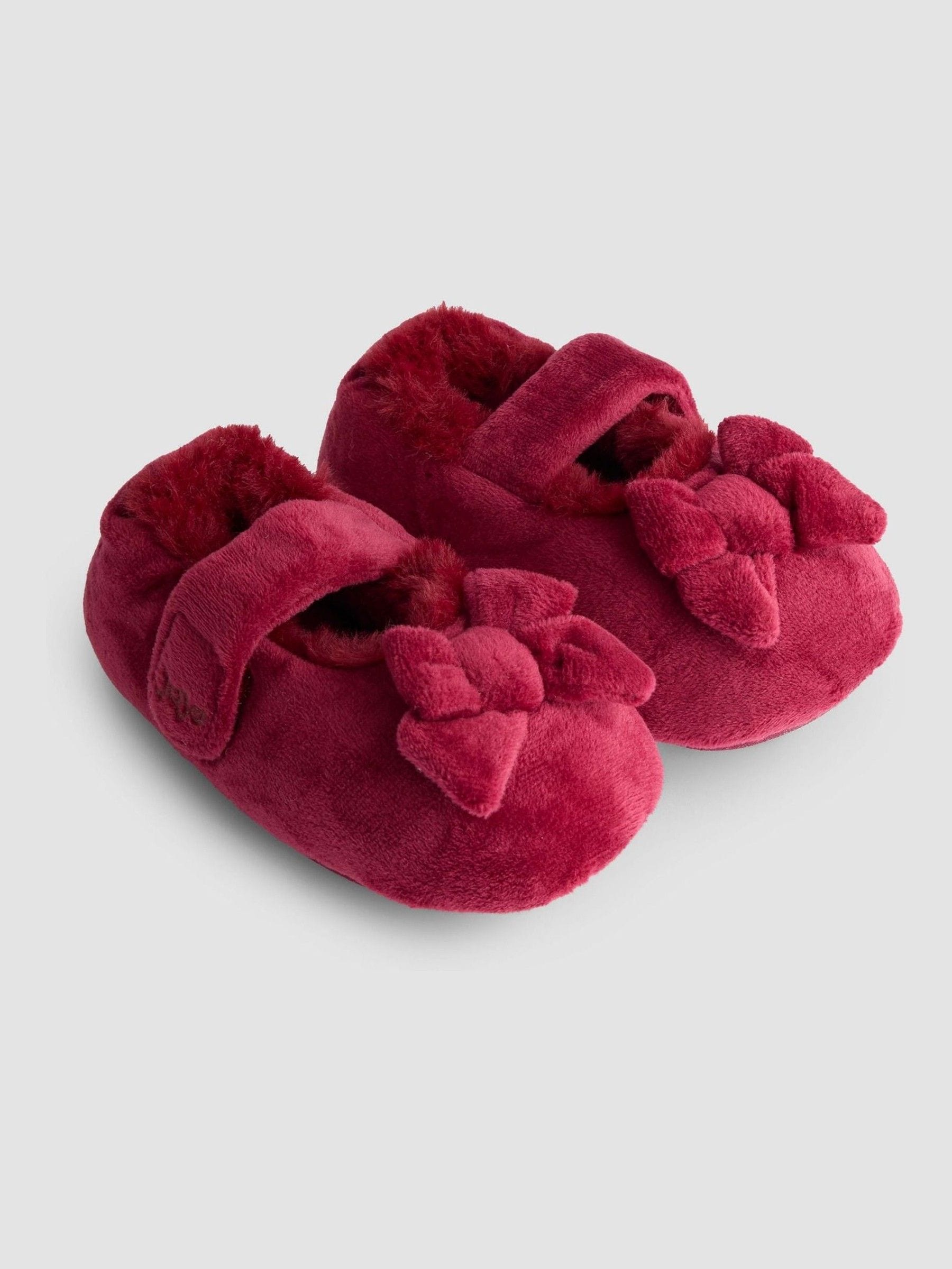 Rood - JoJo Maman Bébé Velvet Bow Ballet Pump Slippers