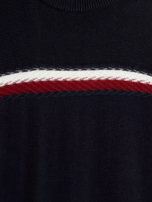 Suéter de gola redonda com estampa listrada global em jacquard