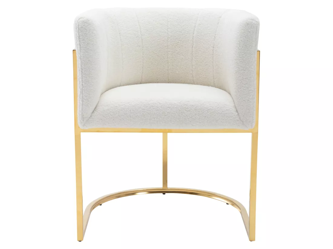 Lot de 6 chaises avec accoudoirs - Tissu bouclette et acier inoxydable - Blanc et doré - PERIA de Pascal MORABITO