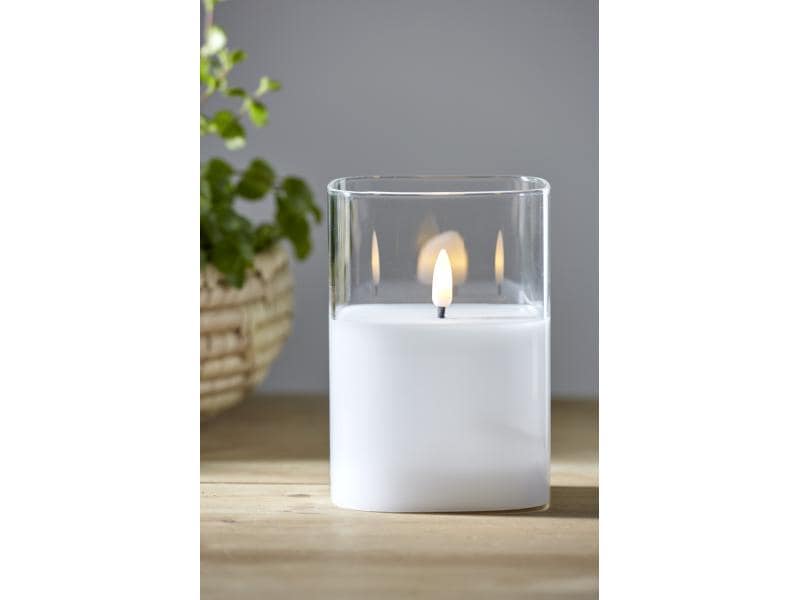 Star Trading LED-Kerze Pillar Flamme Ø 9 x 12.5 cm, Transpa Kerze aus Echtwachs mit LED Leuchte