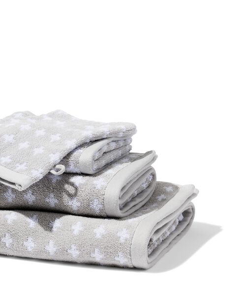 gant de toilette - qualité épaisse - gris clair à croix blanches