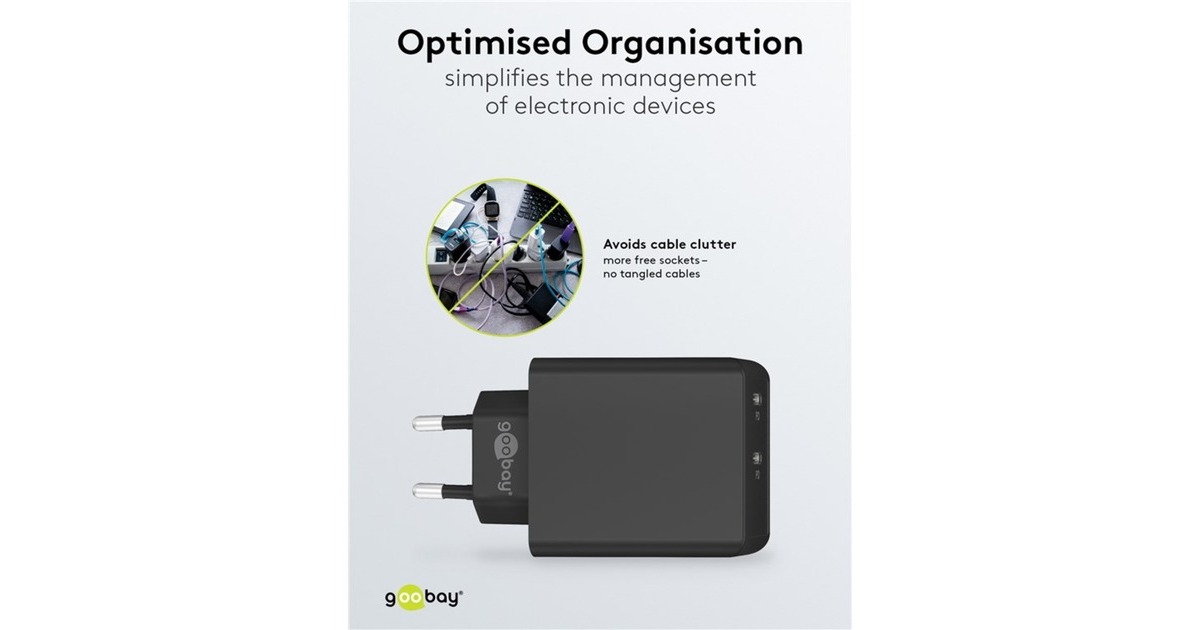 goobayUSB-C PD Dual snellader (36 W)  (Zwart, 2x USB-C, Power Delivery)