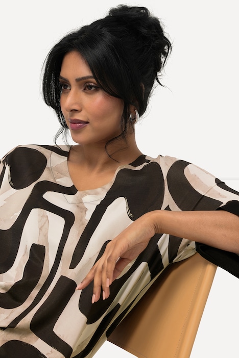 Slinkyshirt, A-Linie, V-Ausschnitt, 3/4-Arm