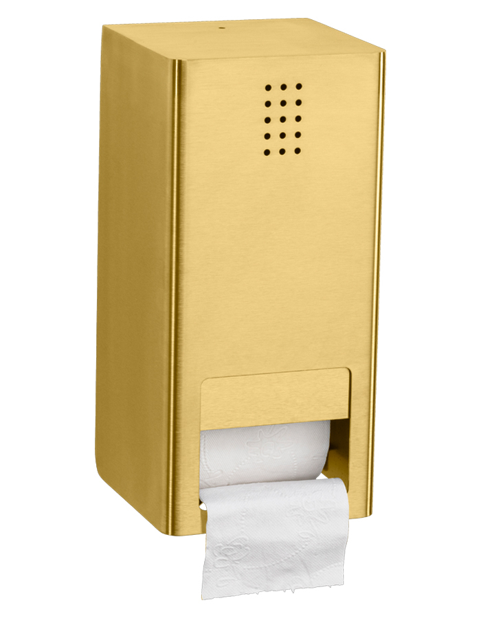 Proox One dubbele toiletrolhouder met klep verticaal geborsteld messing