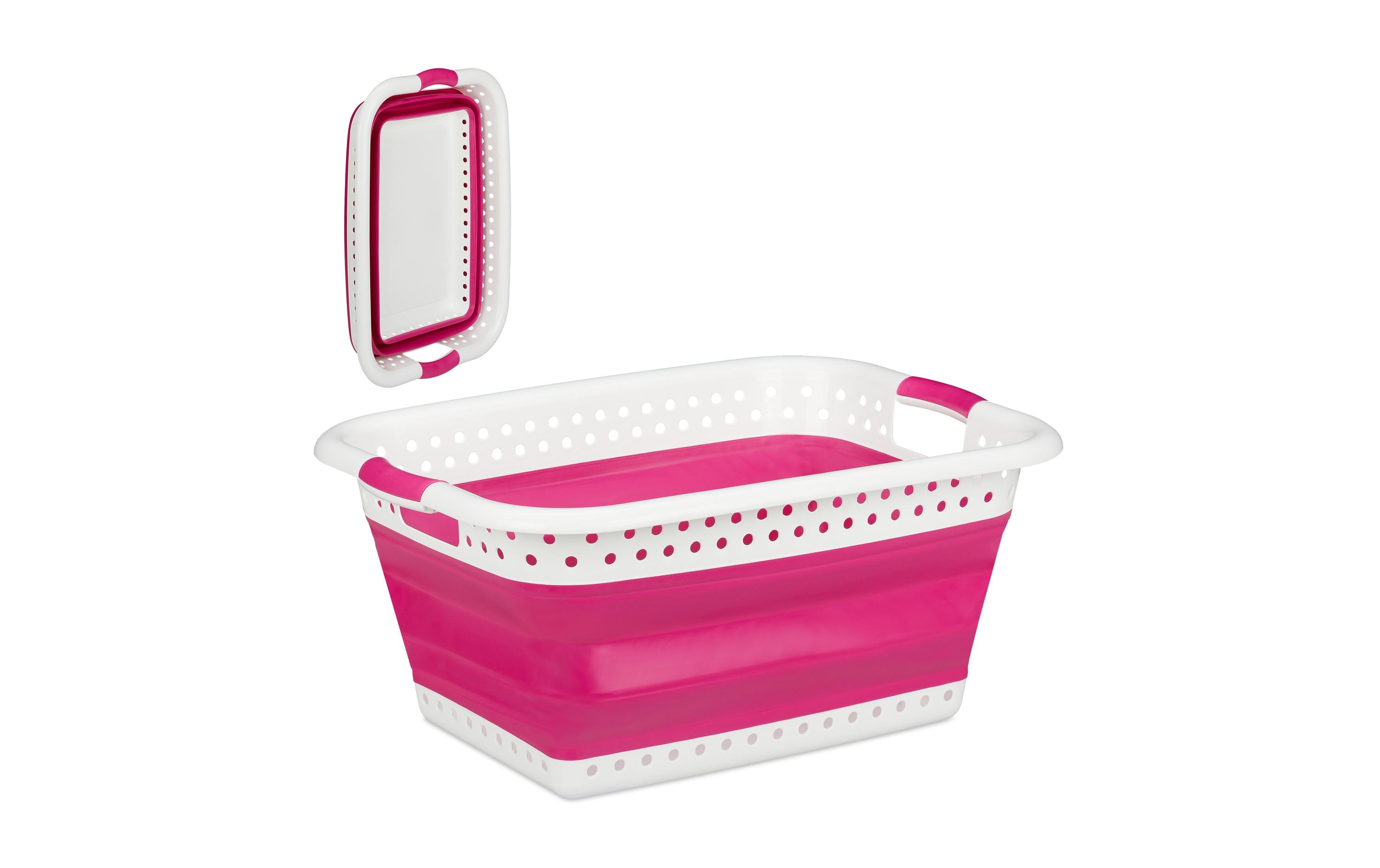 Wäschekorb 37 l, Pink/WeissFaltbarer Wäschekorb