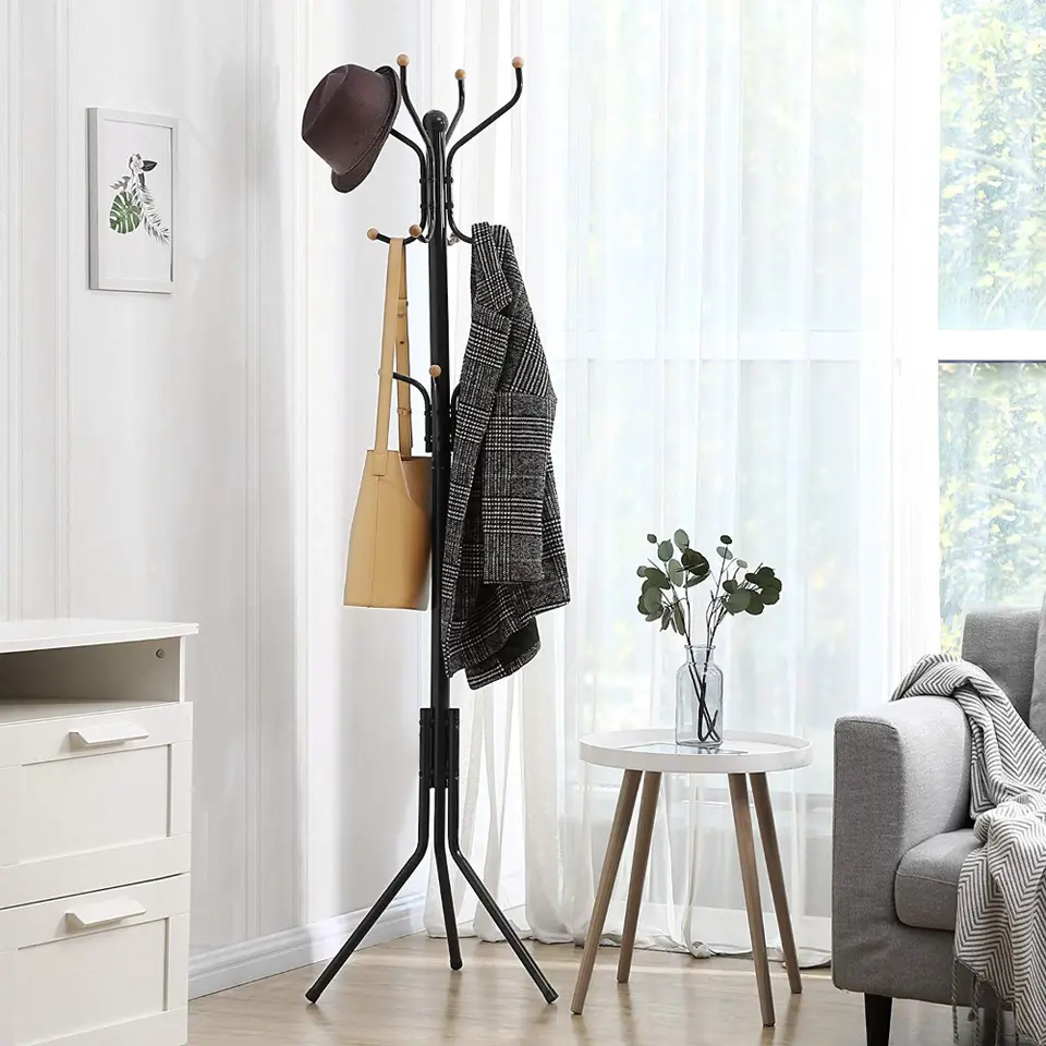 Design Kapstok - 12 Haken - Staande kapstok - 182 cm - Zwart