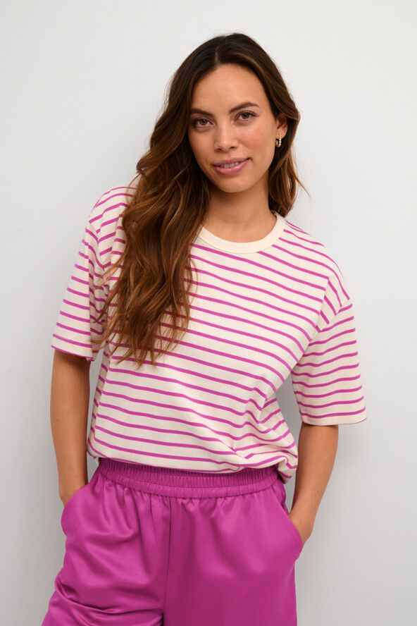 Kaffe KAwinny 1/2 Sleeve T-Shirt Ant. white/fuchsia stripe