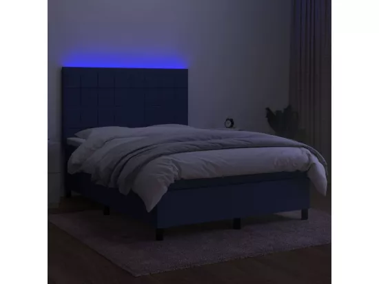 Sommier tapissier avec matelas et LED Bleu 140x190 cm Tissu