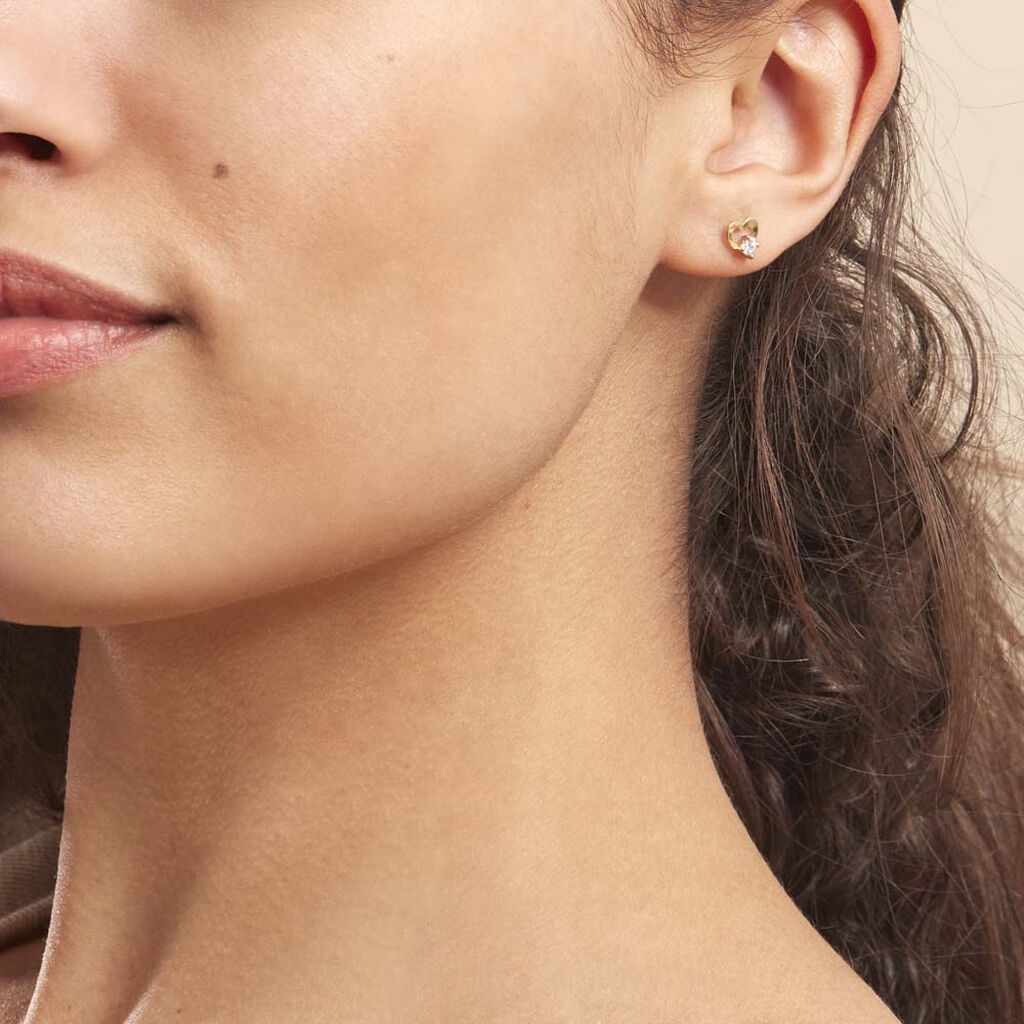 Boucles D'oreilles Puces Daria Cœur Or Jaune Oxyde De Zirconium