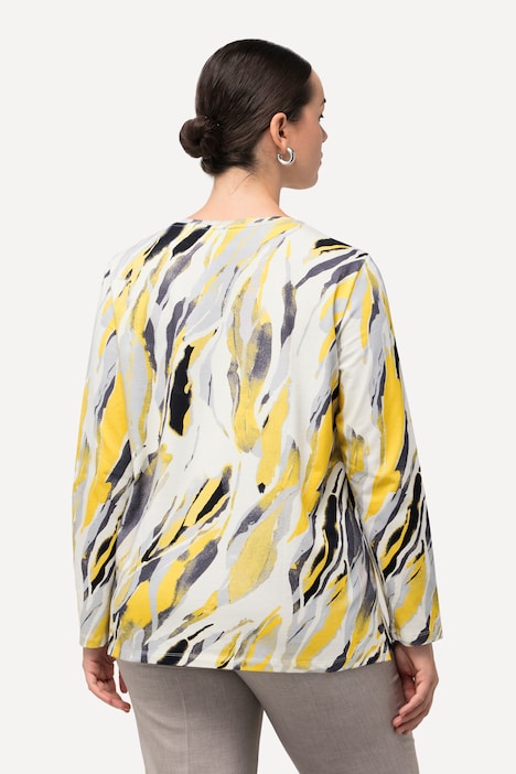Shirt, Marmordruck, Ziersteine, Rundhals, Langarm