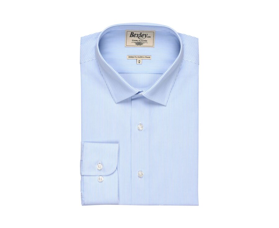 Chemise coton à fines rayures bleu clair - GASPARD CLASSIC