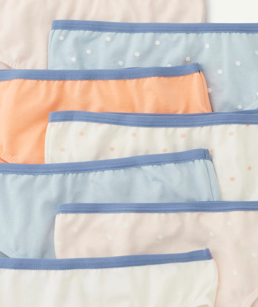 LOT DE 7 CULOTTES FILLE EN COTON BIOLOGIQUE UNIS ET À POIS