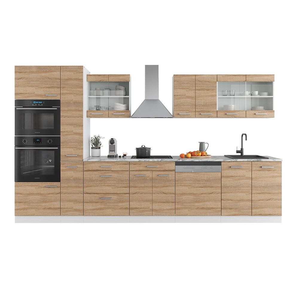 Vicco Küchenzeile Küchenblock Einbauküche R-Line 350 cm Weiß Sonoma Küche