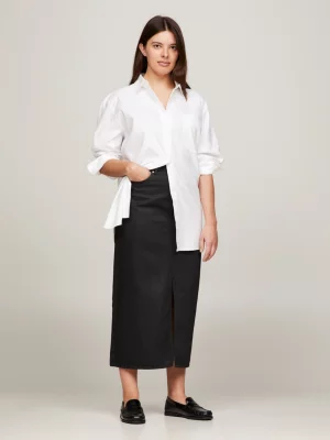 Saia midi de denim revestido