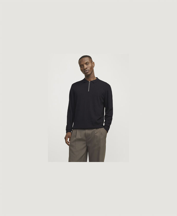 Jack & Jones JJEEMIL KNIT POLO HALF ZIP LS NOOS Black