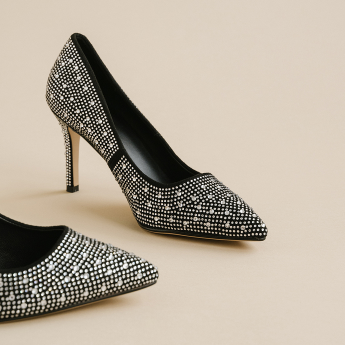 Escarpins  en strass noir et argent
