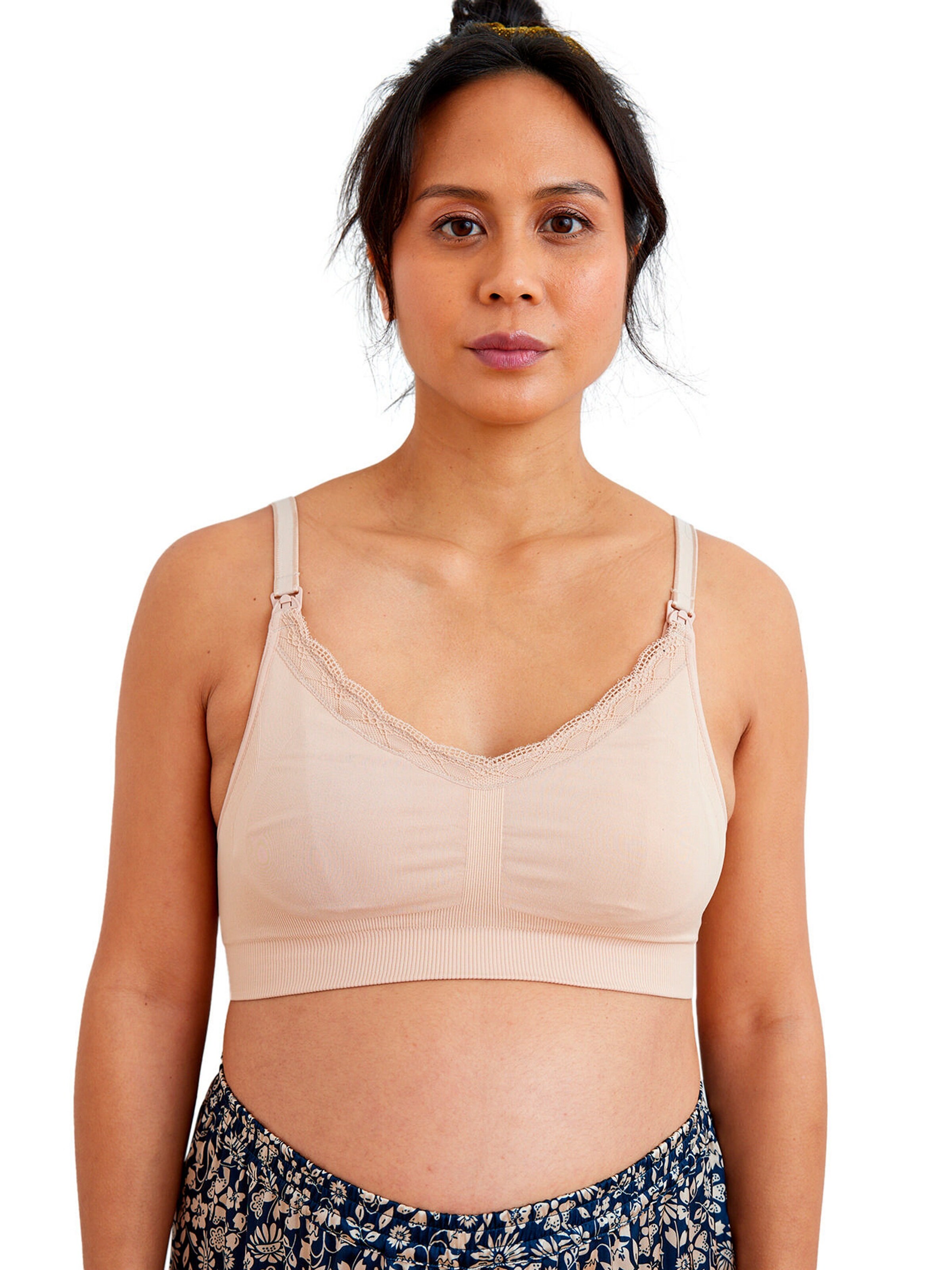 Vertbaudet 2er-Pack nahtlose Bustiers für Schwangerschaft und Stillzeit mit Spitze beige