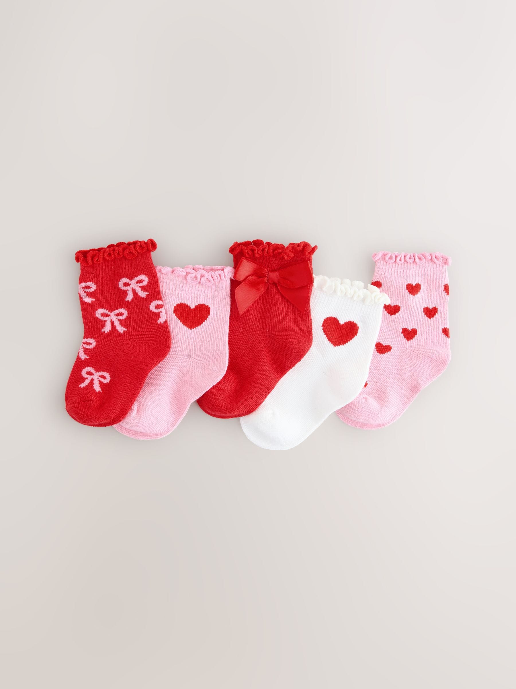 Rood - Verpakking van 5 paar babysokken met strik (0 mnd-2 jr)