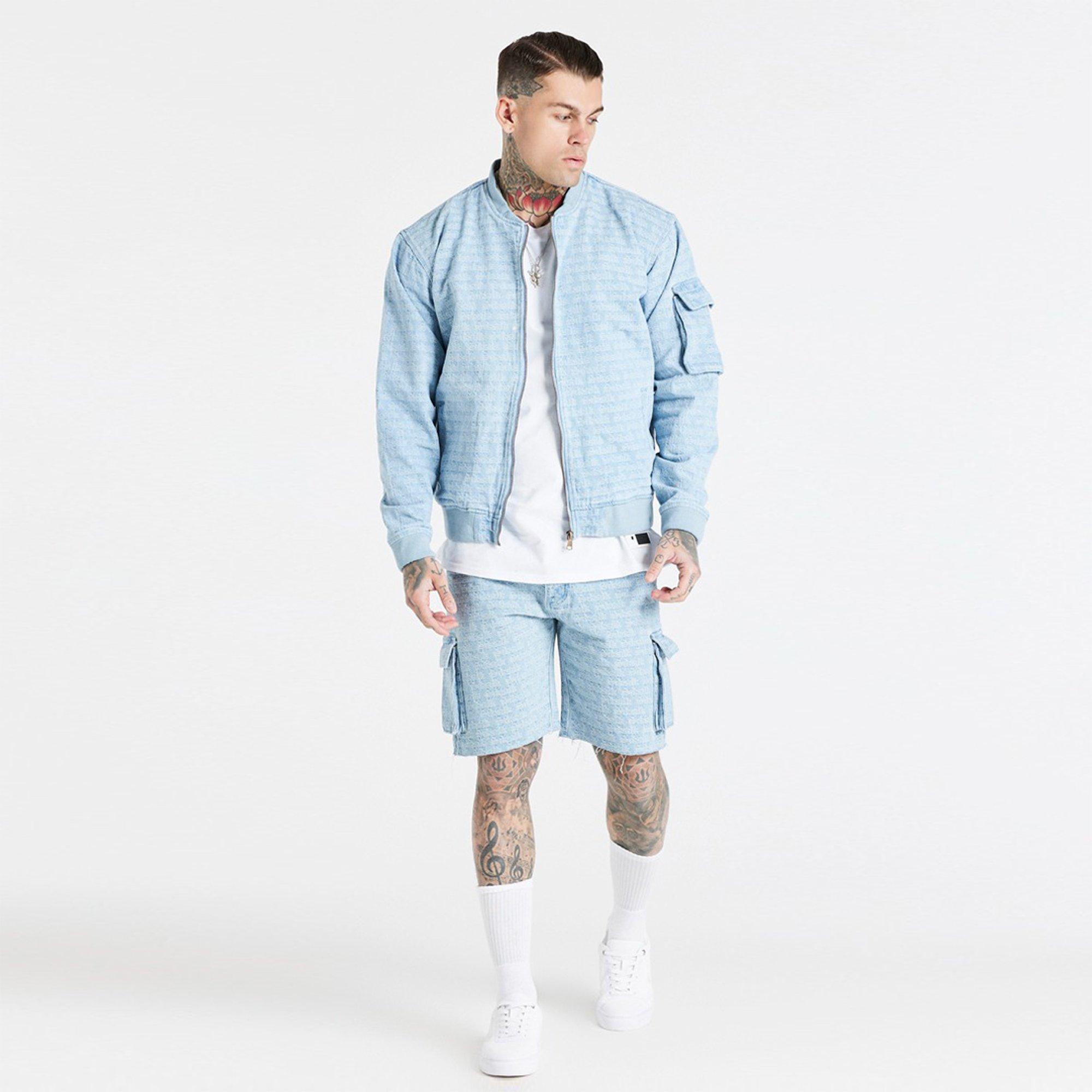 SikSilk Jacquard Denim Cargo Shorts Mens