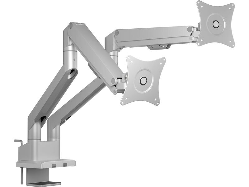 ICY BOX Tischhalterung bis 9 kg – Silber Monitorständer für zwei Monitore mit Tischhalterung und Federmechanismus