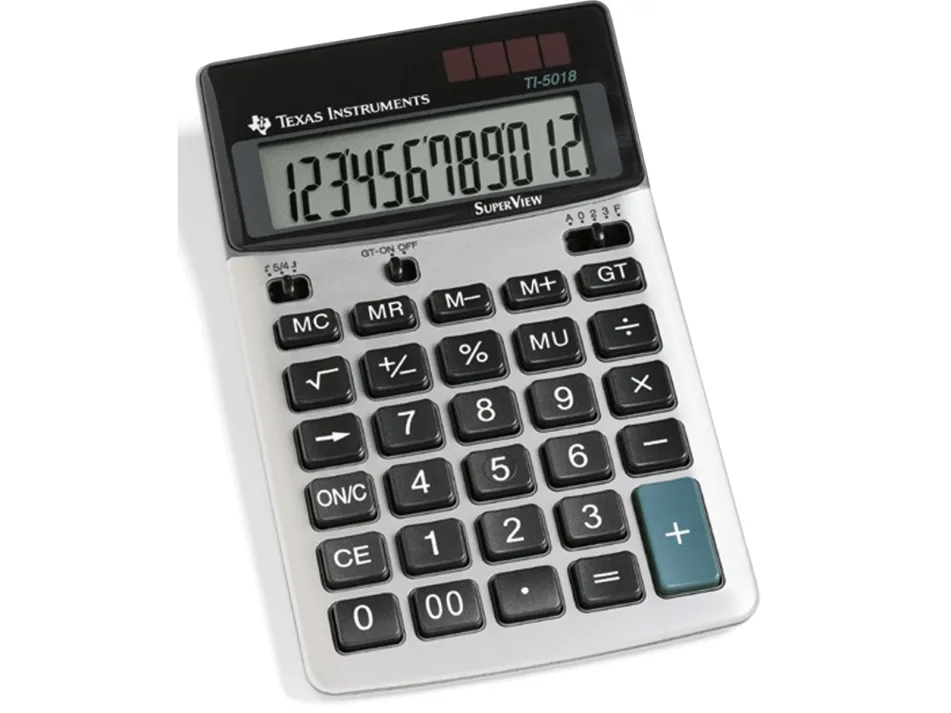 Texas Instruments TI-5018 SV, Desktop, Basis, 12 cifre, 1 Linier, Sort, Sølv