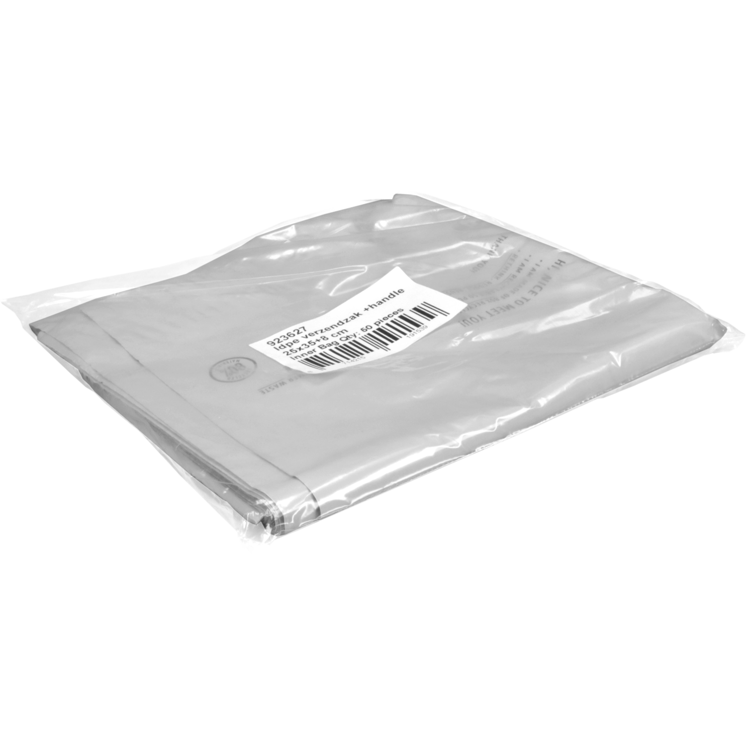 Zak, Verzendzak met handvat, Gerecycled LDPE, 25x35cm, 65my, wit