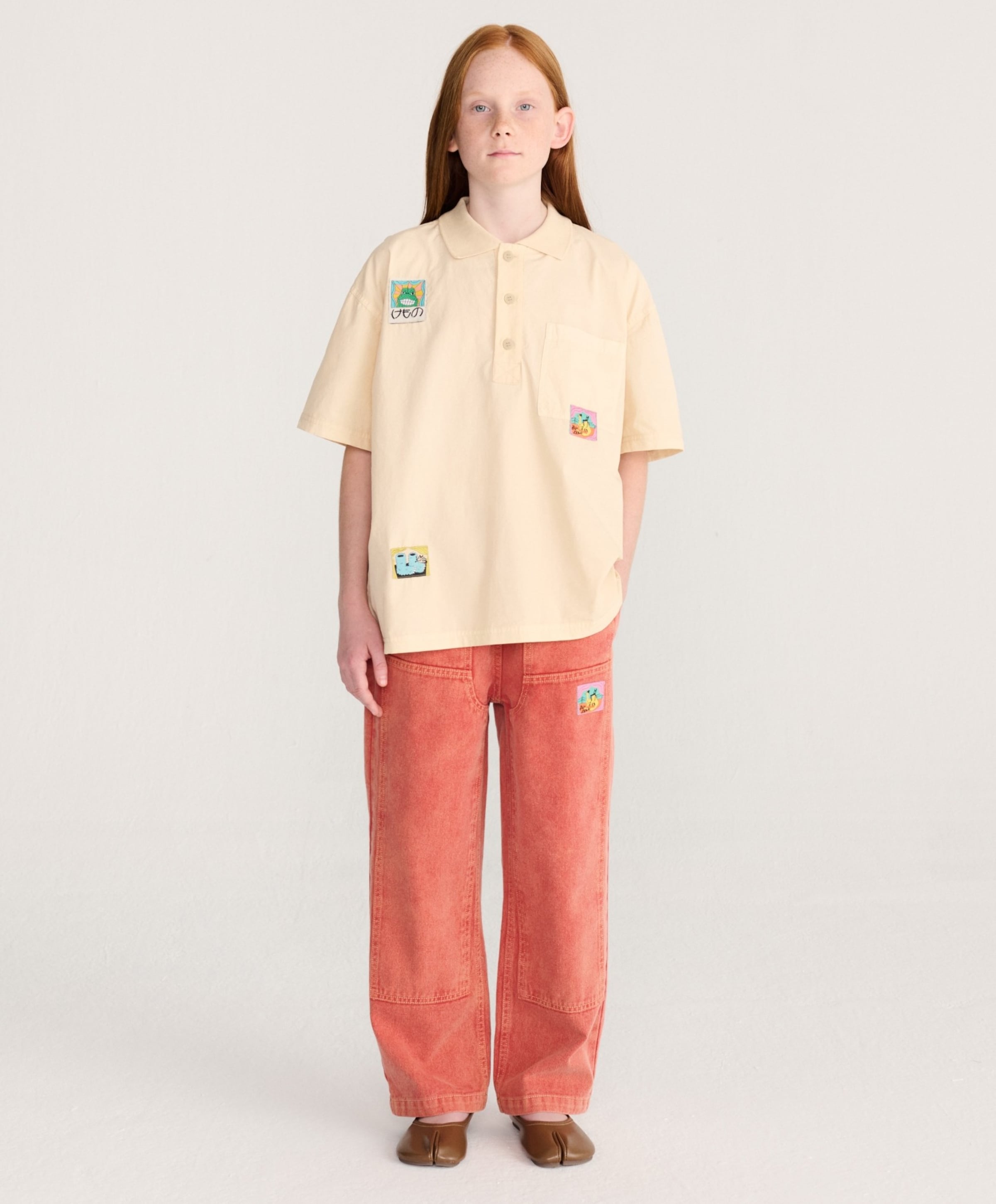 Bobo Choses Taxi Saurus Tag Twill uniseks jeans  rood