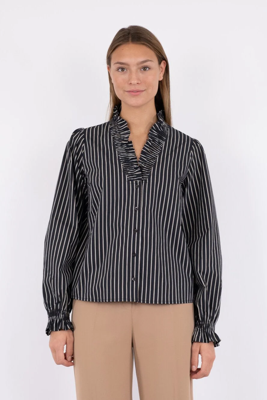 Neo Noir  Brielle Tone Stripe skjorte - sort