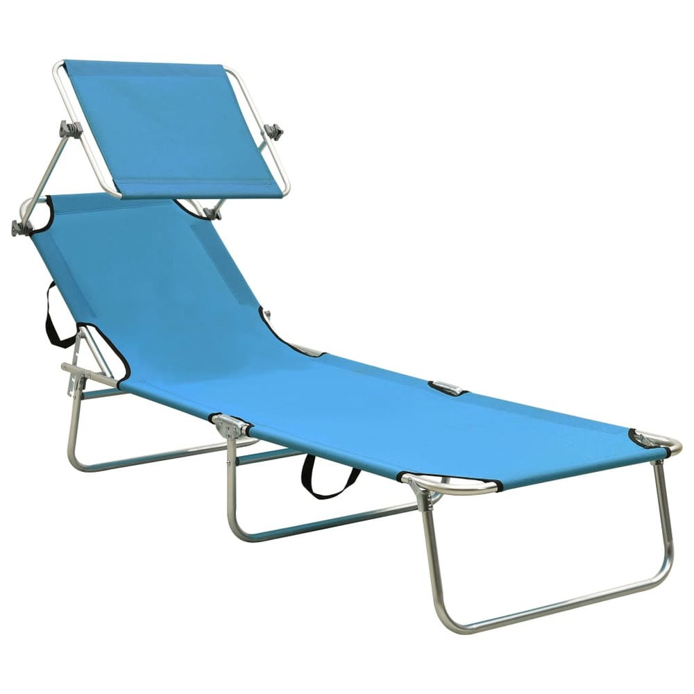 Transat chaise longue bain de soleil lit de jardin terrasse meuble d'extérieur pliable avec auvent bleu aluminium
