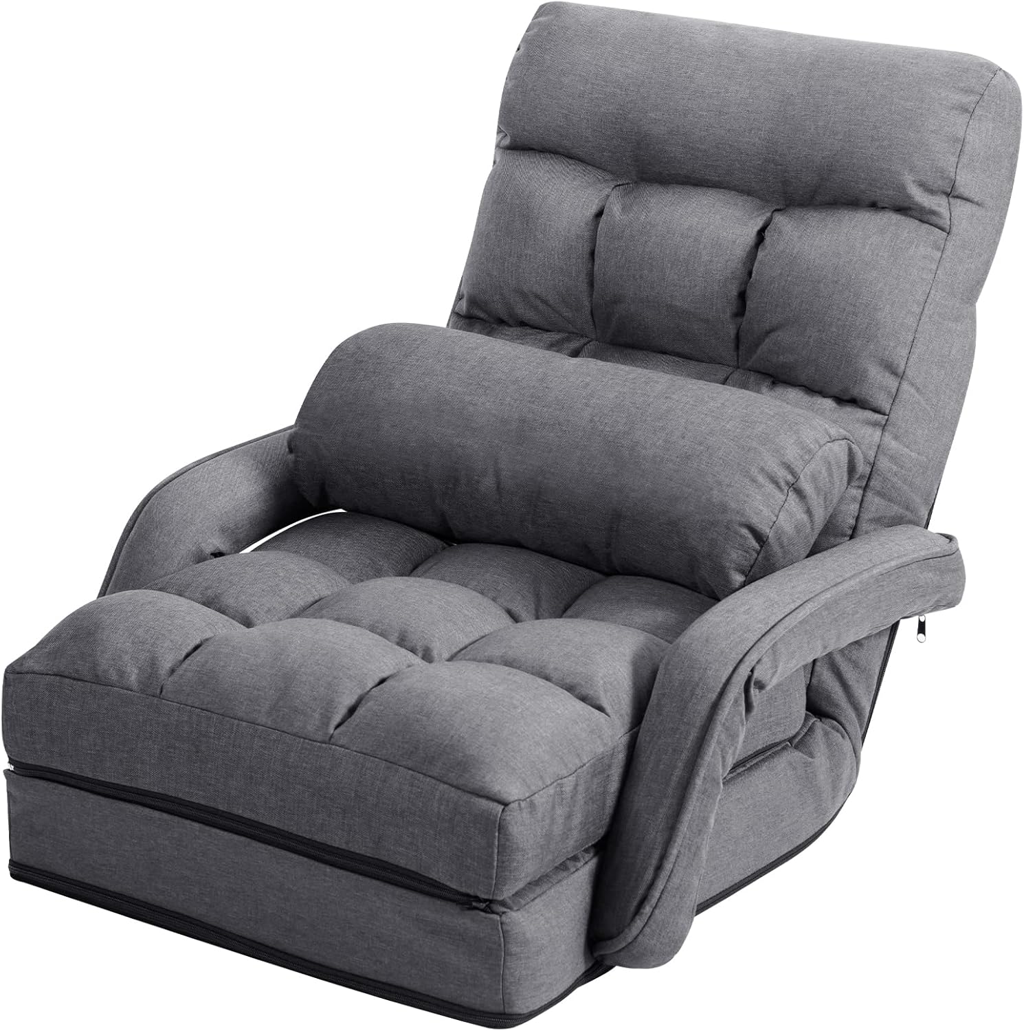 GOPLUS Bodensofa mtit Schlaffunktion, klappbarer Bodenstuhl mit Armlehnen & Kissen, Klappsessel mit Verstellbarer Rückenlehne, Klappsofa Schlafsessel Bodensessel für Wohnzimmer, Büro (Grau)