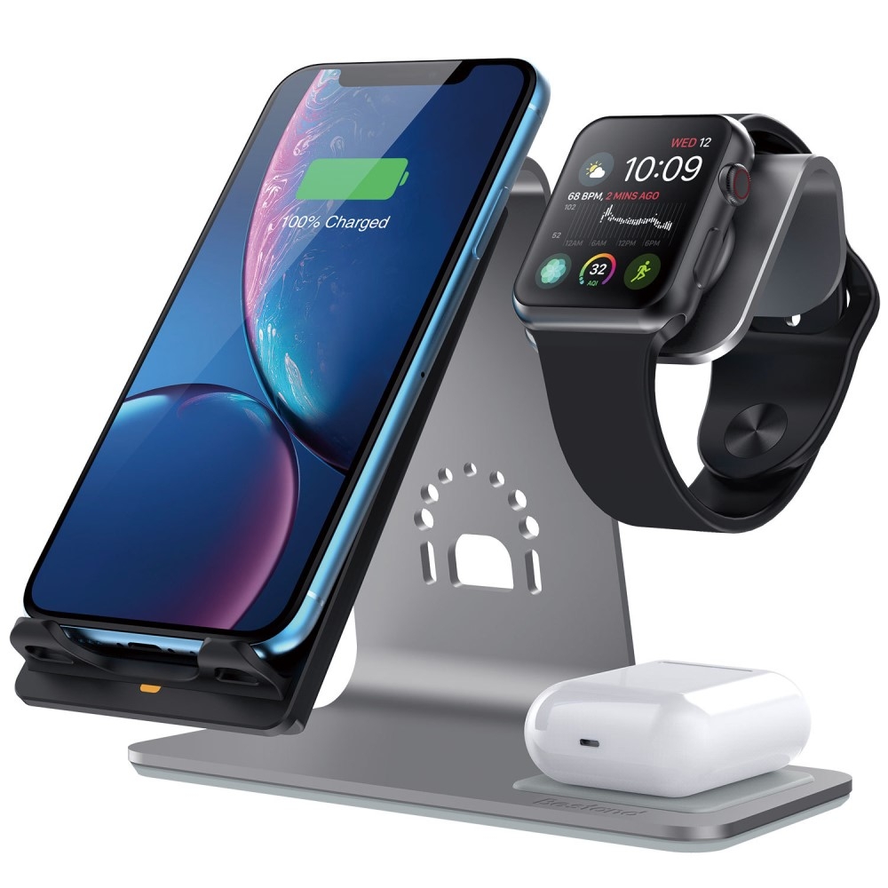 3in1 MagSafe Qi Wireless Fast Charger Ladegerät (10W / 5W) für Apple iPhone / Airpods / Apple Watch - Grau