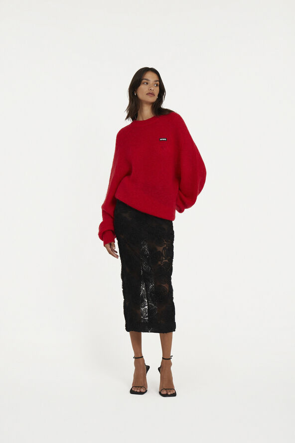 ROTATE Birger Christensen Light Knit Logo Sweater Racing red