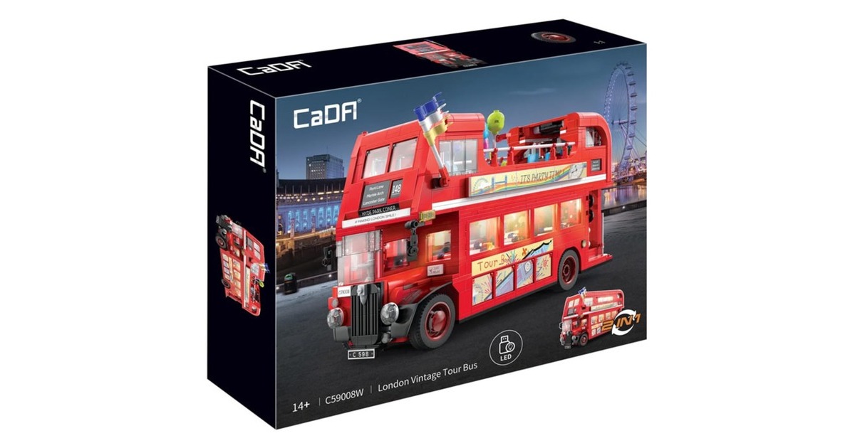 CaDABuilding - London Vintage Tour Bus Constructiespeelgoed  (C59008W)
