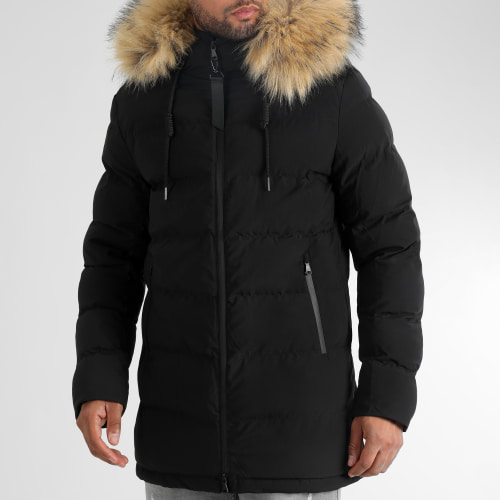 Doudoune Longue Explorer Avec Fourrure Beige 0036 Noir