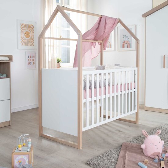 Cabane Lit Bébé   Blanc / Bois        60 x 120 cm   de               Roba