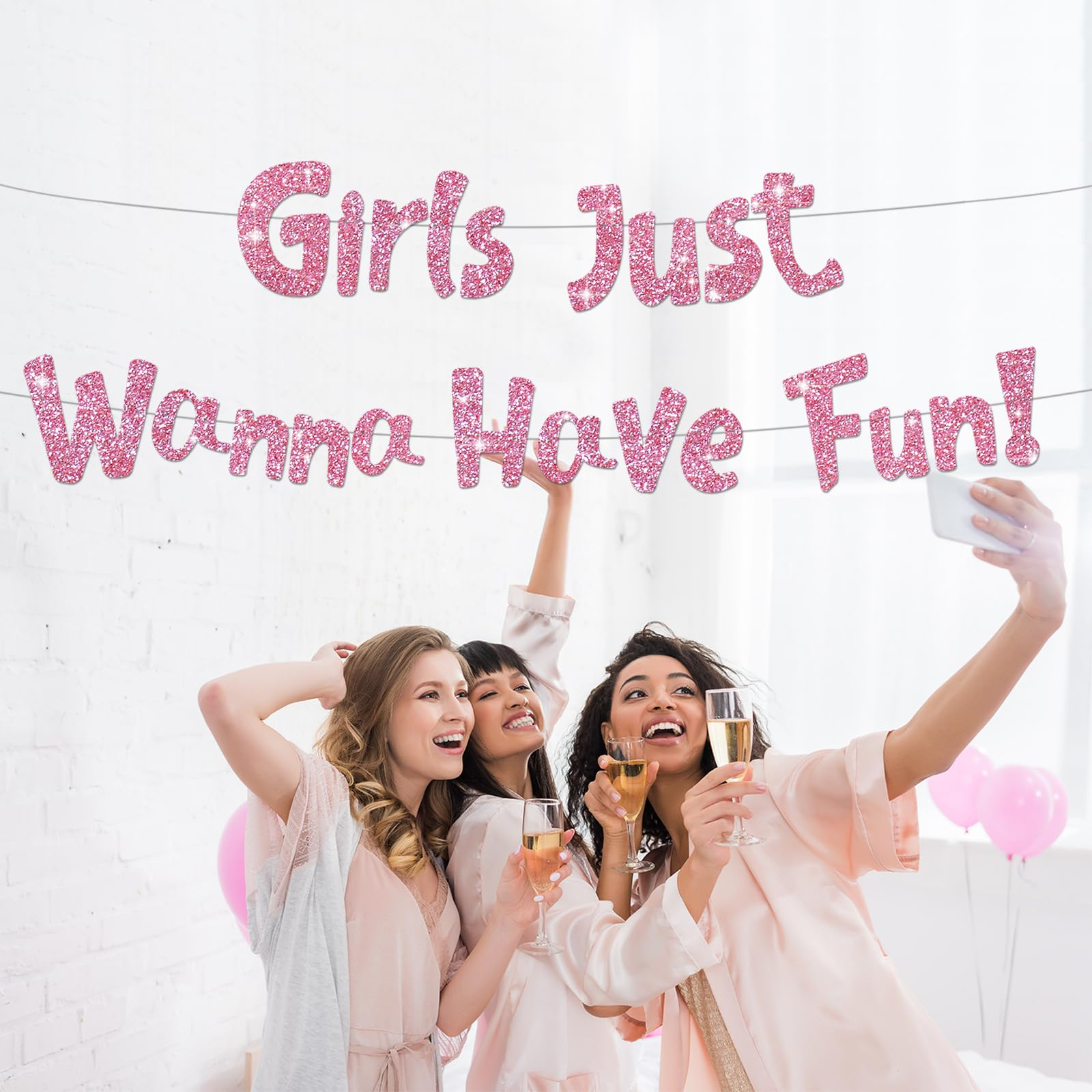 Junggesellinnenabschied Girlande Glitzer Party Dekoration Accessoire Banner - Girls / Pink