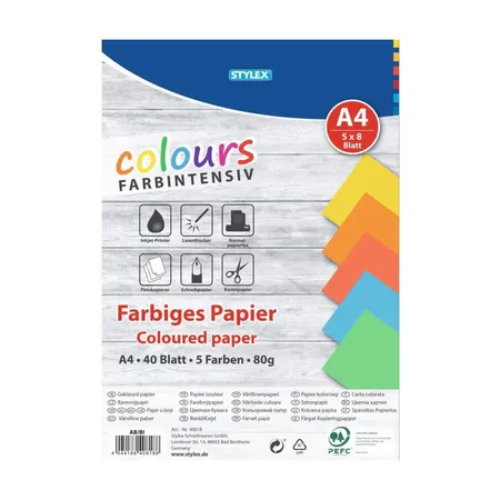 Stylex Farbiges Papier 40 Blatt, DIN A4
