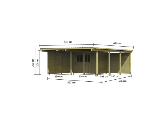 Dubbele carportset Karibu Eco 2 met geïntegreerde berging 3,7 m², 2 zijwanden en een achterwand 527x576 cm, drukgeïmpregneerd