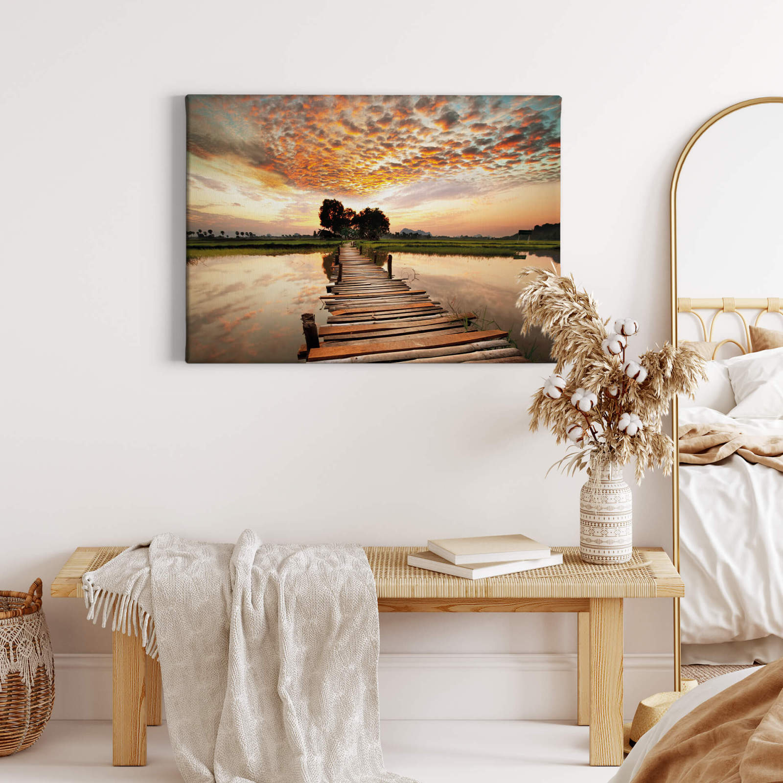 Leinwandbild HOLZSTEG - blau-beige - 70x50 cm