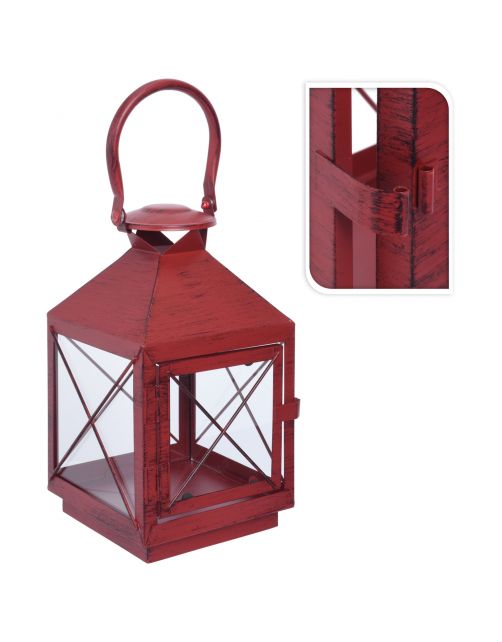 Homestyle Lantaarn Metaal - Kerstversiering - 25 cm Rood